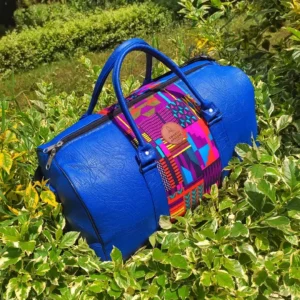 The Swahili Afrique Cobalt Blue & Kente Weekender Duffel Bag