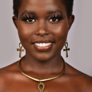 Artisanal Hammered Brass Ankh Choker and Earring Set